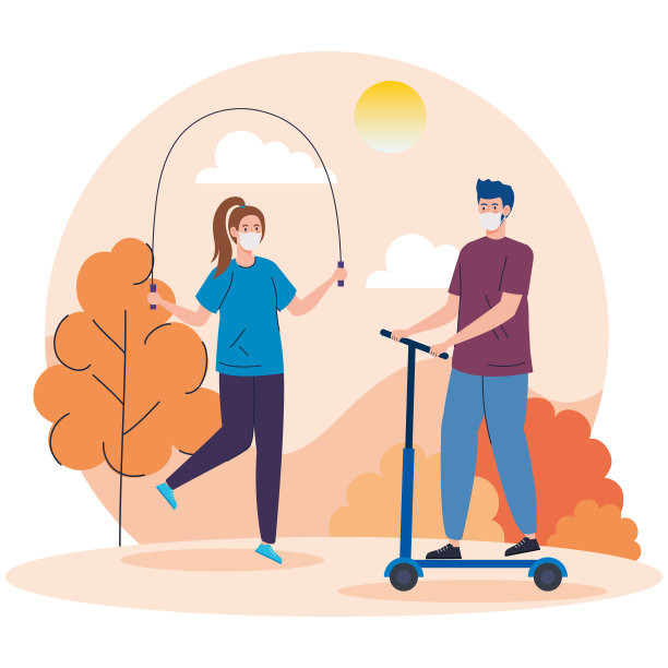 夫妇使用口罩在景观练习活动图片下载