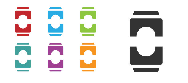 黑啤酒可以图标孤立在白色背景。设置图标丰富多彩。矢量图图片下载