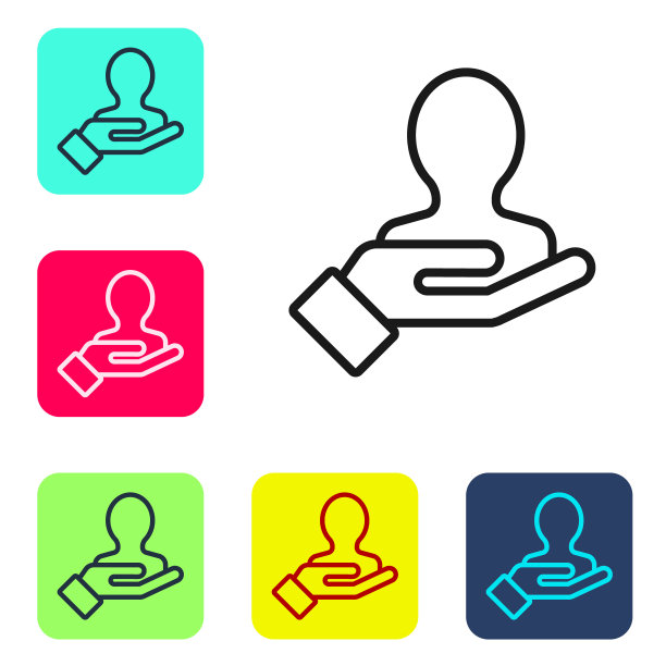 黑线手搜索人图标孤立在白色背景。招聘或选拔概念。寻找雇员和工作。设置图标的颜色方形按钮。矢量图图片下载