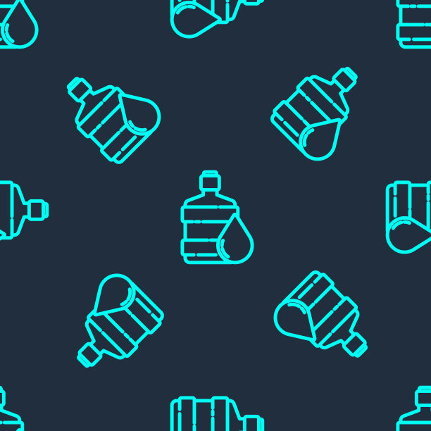 绿线大瓶子与清洁水图标隔离无缝模式在蓝色背景。冷却器的塑料容器。矢量图图片下载