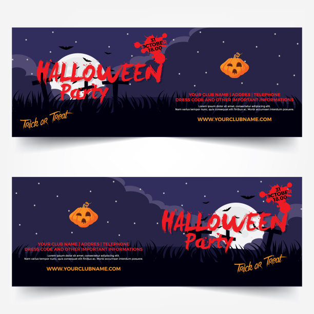 万圣节横幅派对与墓碑图标图片下载