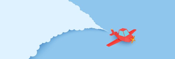 红色的飞机在蓝色的天空中穿过剪纸风格的云。景观与3d折纸尾迹背后的平原。矢量折纸多边形插图。图片下载