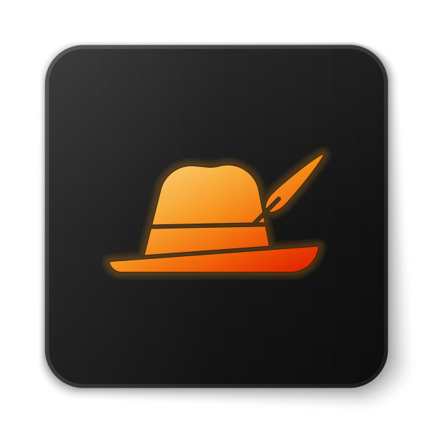 橙色发光霓虹灯啤酒节帽子图标孤立图片下载