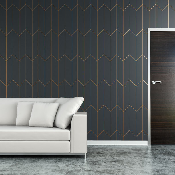 优雅的客厅，沙发和门在混凝土地板上图片下载