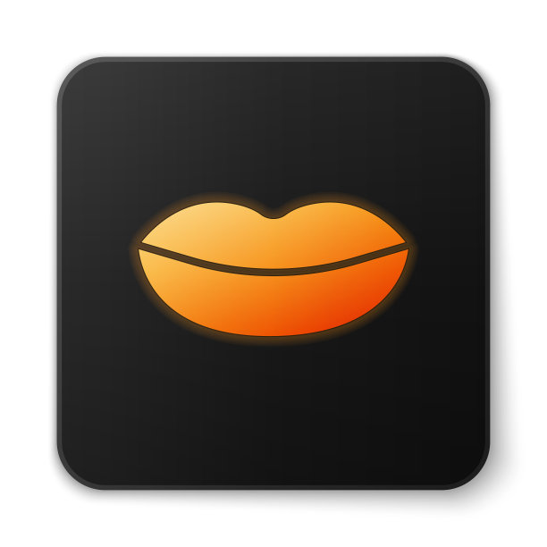 橙色霓虹微笑的嘴唇图标孤立上图片下载