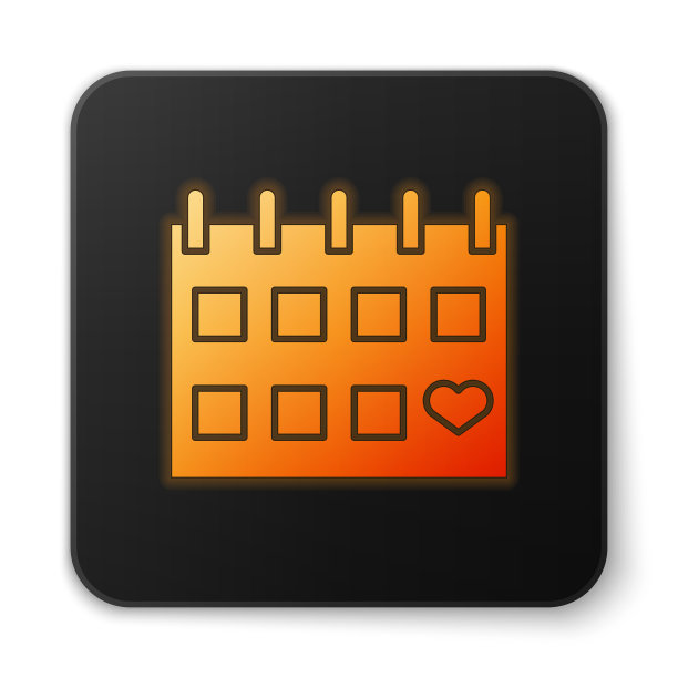 橙色霓虹日历心形图标图片下载