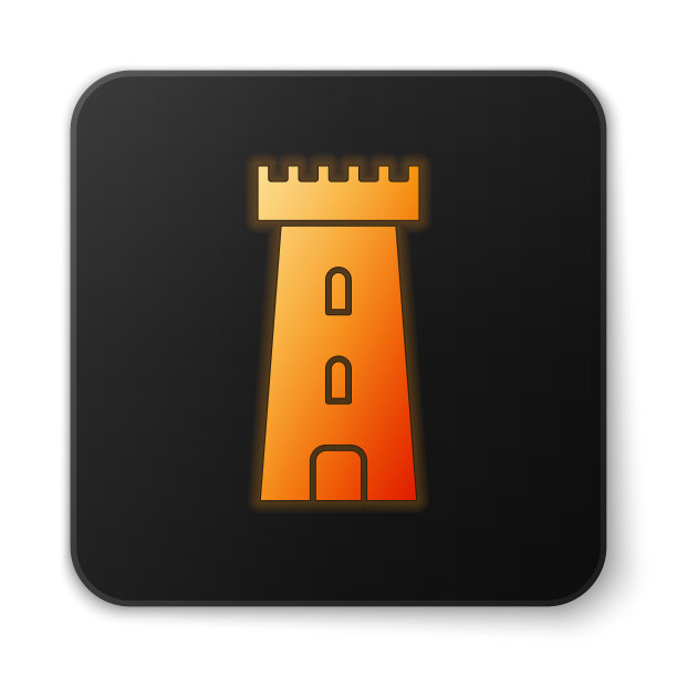 橙色发光的霓虹灯城堡塔图标孤立图片下载