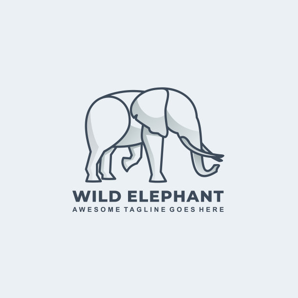 标志野生大象线条艺术图片下载
