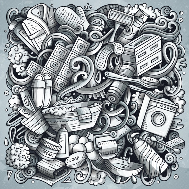 浴室里有趣的手绘涂鸦图片下载