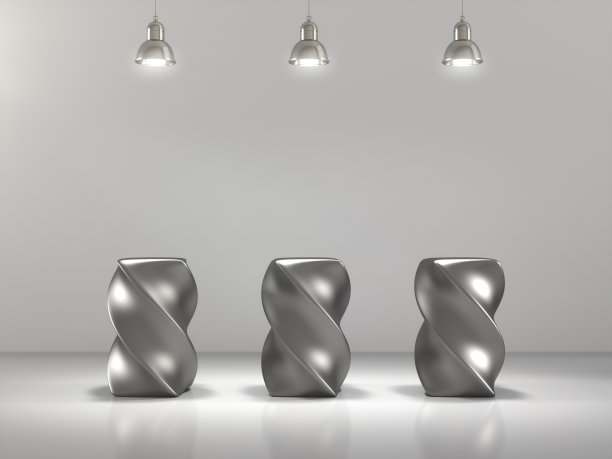 展示台，产品展示台，空房间的空白产品架，带灯。3 d渲染。图片下载