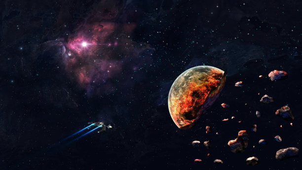 宇宙飞船在彩色星云中飞行的太空背景图片下载