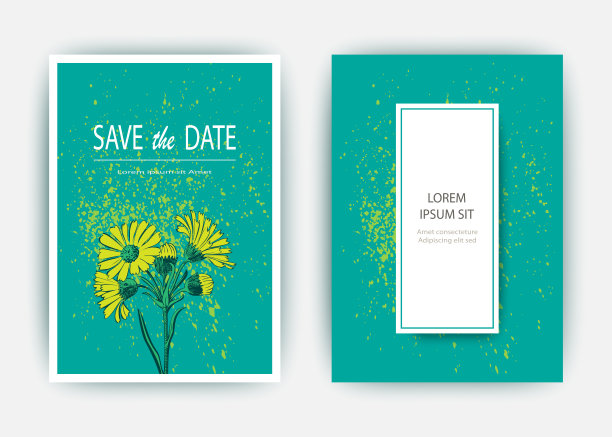 手绘特写菊花花艺术矢量插图。植物的婚礼装饰。黄色的花瓣。花卉时尚图案装饰贺卡邀请蓝色背景图片下载