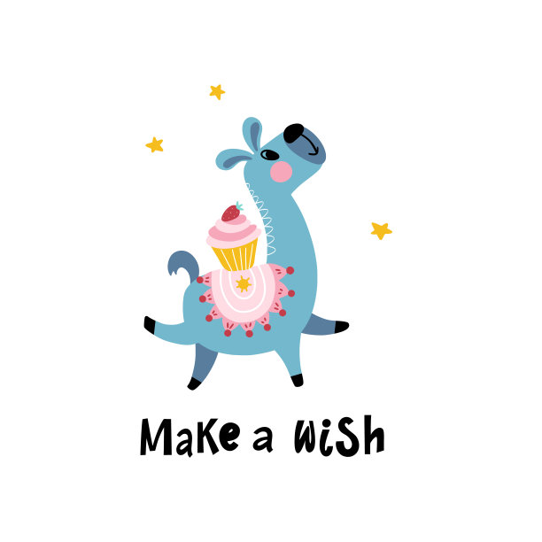 给带着羊驼的孩子的生日卡片图片下载