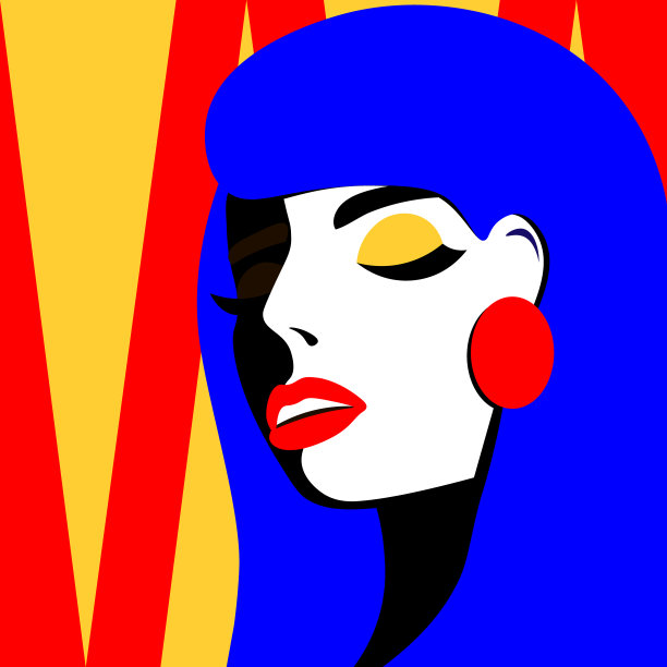 年轻女子在流行艺术风格的侧面模型。性感的女孩为广告亮丽的头发。图片下载