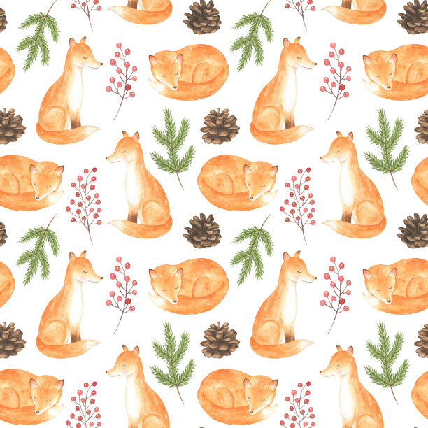 狐狸和冷杉的树枝图案图片下载