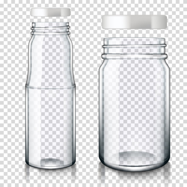 真实透明的空玻璃罐和带盖的瓶子，隔离。图片下载