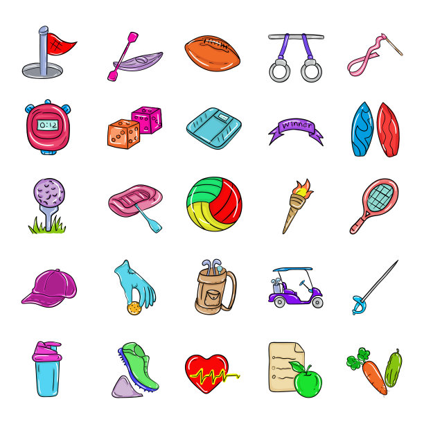 采购产品体育，足球，板球，曲棍球，滑雪手绘制向量集图片下载