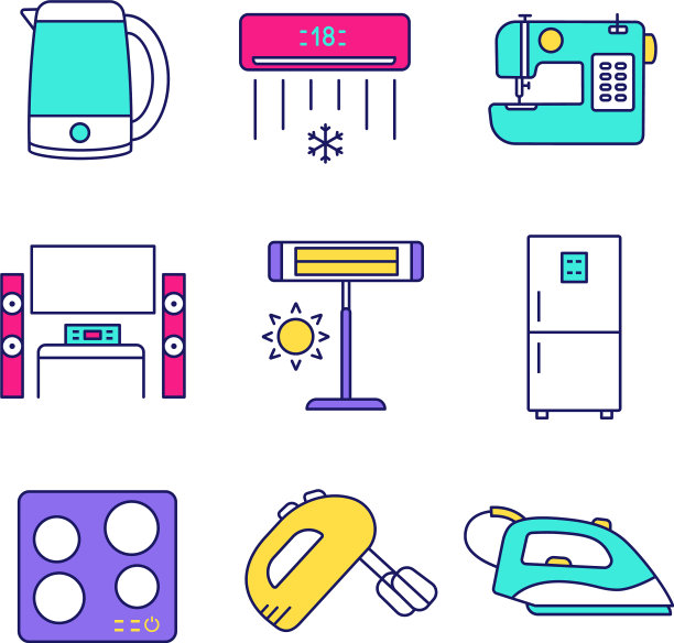 家用电器颜色图标集图片下载