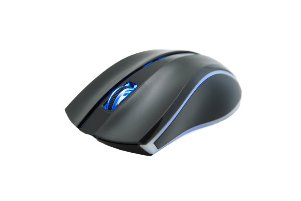 电脑鼠标与发光轮隔离在白色背景图片下载