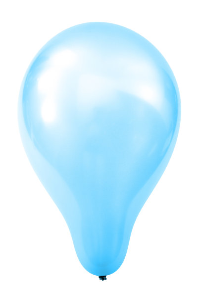 惊喜生日派对装饰概念与单个氧气充满充满活力的蓝色闪亮气球孤立在白色背景与裁剪路径切断图片下载