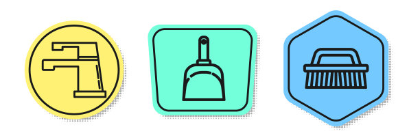 设置线水龙头、簸箕和刷子图片下载