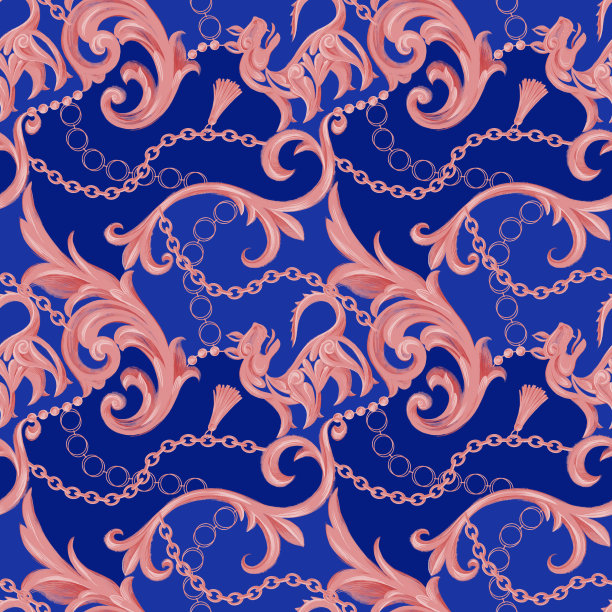 无缝图案装饰纹章狮子和巴洛克，洛可可的边界框架元素。图片下载