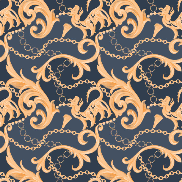 无缝图案装饰纹章狮子和巴洛克，洛可可的边界框架元素。图片下载
