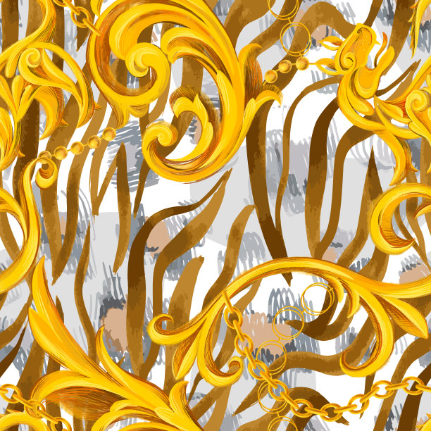 时尚无缝图案与巴洛克洛可可边框元素与动物皮纹纹理混合图片下载