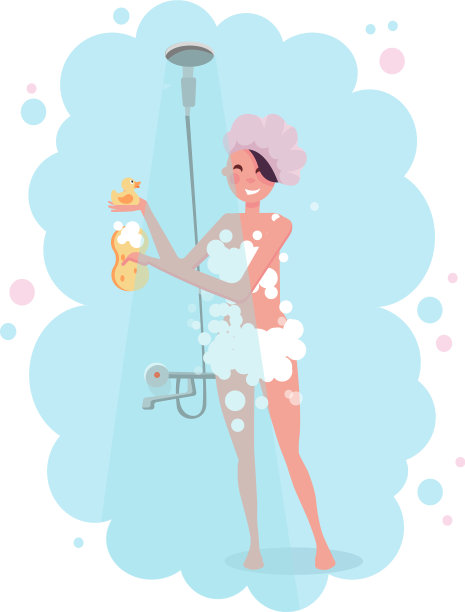 Clipart是一个戴浴帽的快乐的年轻女人图片下载