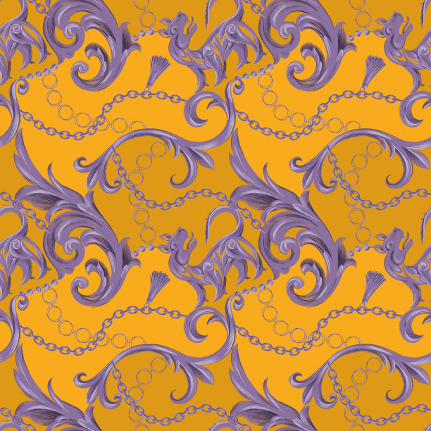 无缝图案装饰纹章狮子和巴洛克，洛可可的边界框架元素。图片下载