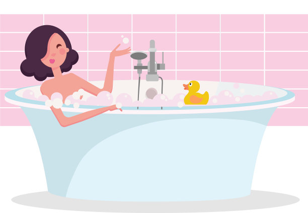 黑头发的女孩正在泡满肥皂泡的澡图片下载