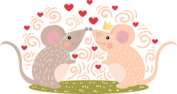 爱的概念鼠标与心在卡通风格图片下载