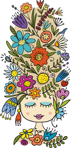 漂亮的女性脸与花的发型为您图片下载