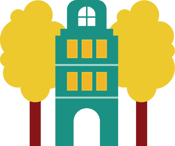 可爱的童话城堡，有树木和植物图片下载