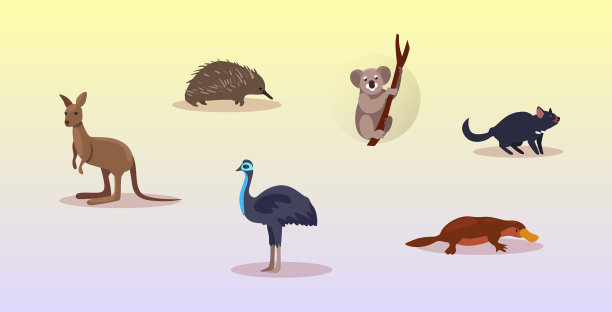 设置卡通濒临灭绝的澳大利亚野生动物图片下载