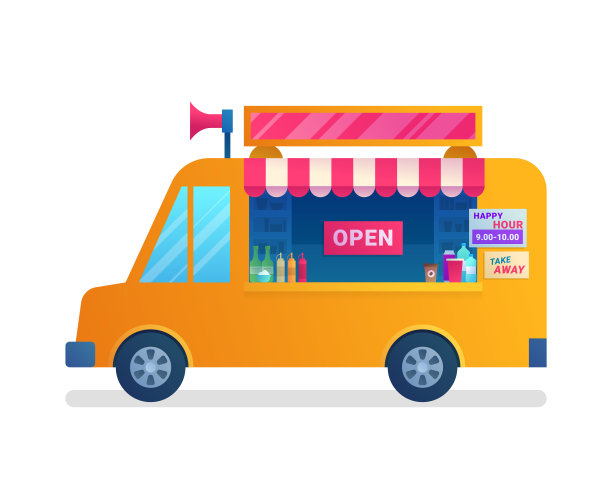 食品卡车孤立图标在平面风格。图片下载