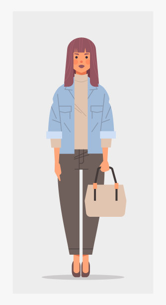 迷人的女商人拿着手提包女性卡通人物站姿全长图片下载