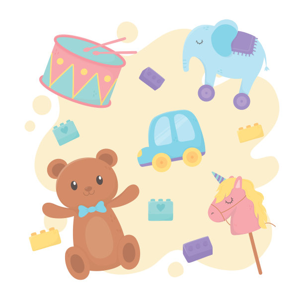 熊鼓车马棍积木卡通儿童玩具图片下载