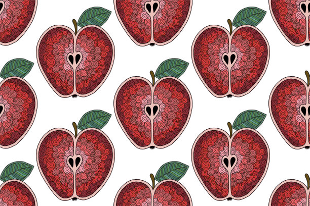 鲜红苹果背景，手绘。涂鸦墙纸。图片下载