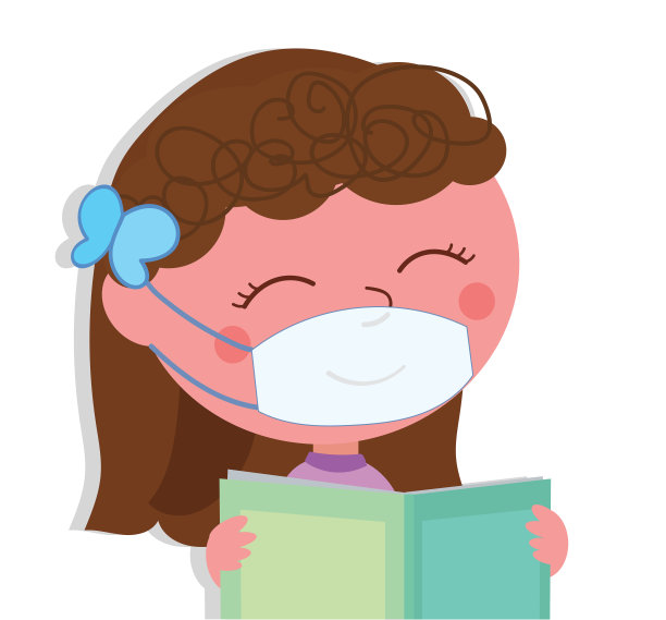 戴着防护面具学习的女孩图片下载
