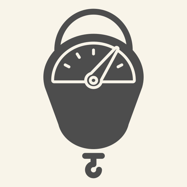 悬挂秤固体图标。厨房秤工具符号，米色背景上象形文字风格的象形文字。悬挂称重秤与钩标志的移动概念和网页设计。矢量图形。图片下载