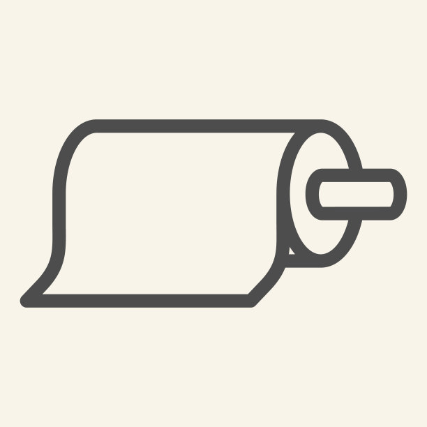 卷纸毛巾线图标。厨房餐巾纸卷上提手符号，米色背景上轮廓风格象形文字。厨房纸巾标志的移动概念和网页设计。矢量图形。图片下载