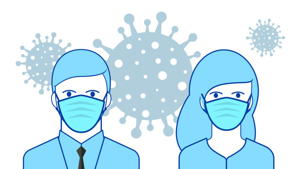 大流行和病毒传播的概念。安全图标。男子戴上流感口罩，防止病毒病菌的传播。停止新型冠状病毒。图片下载
