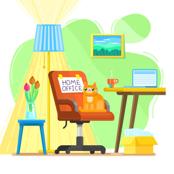 内政部的概念。室内配备红色椅子和工作场所。图片下载