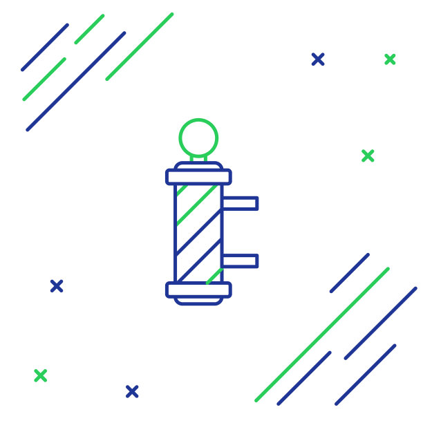 蓝色和绿色线经典理发店杆图标孤立在白色背景。理发店极的象征。色彩斑斓的轮廓的概念。矢量图图片下载