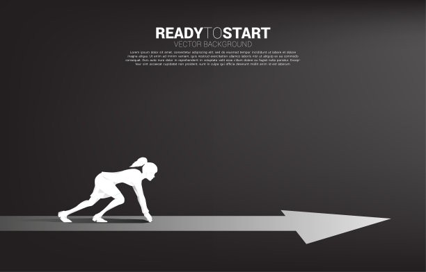 女商人的剪影准备带着箭向前跑。图片下载