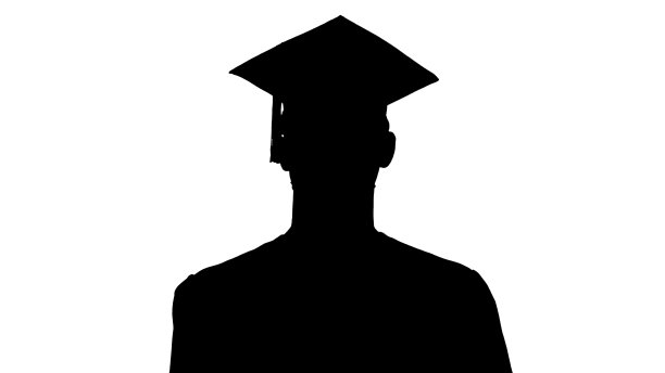 剪影学生在毕业长袍和面具磕磕绊绊图片下载