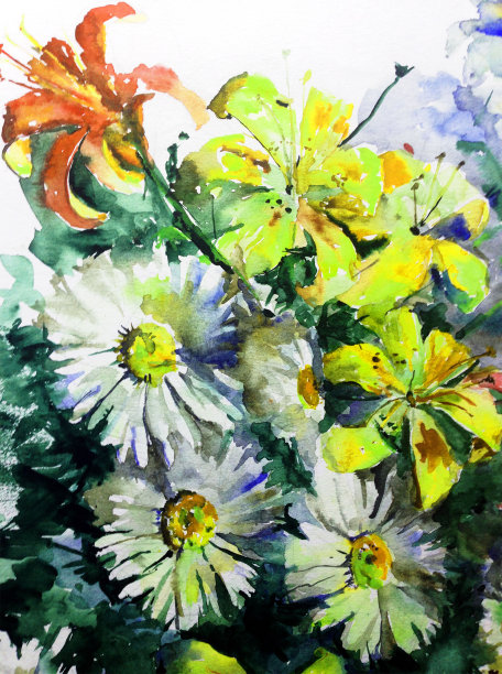 手工花卉图案。美丽温柔浪漫的百合花图片下载