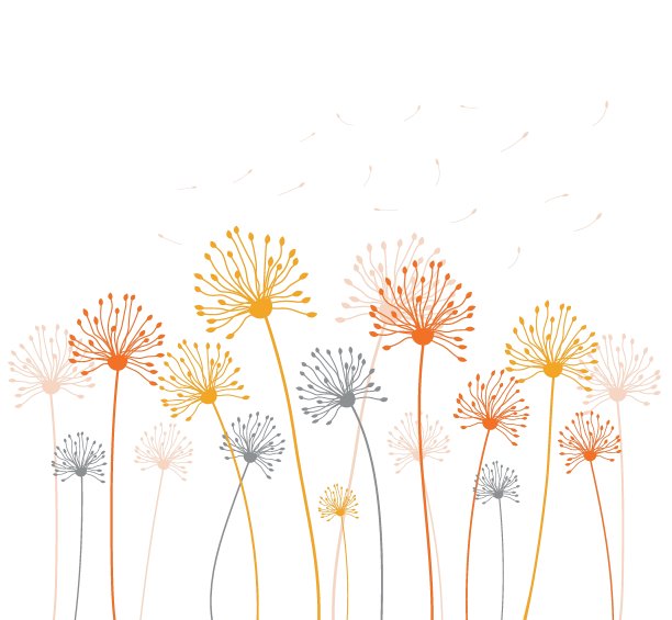 彩色蒲公英花背景设计。图片下载