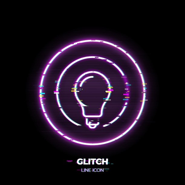 灯泡线条艺术矢量图标。灯的轮廓符号。由细笔画制成的创意象形文字。80年代的网络朋克风格。图片下载